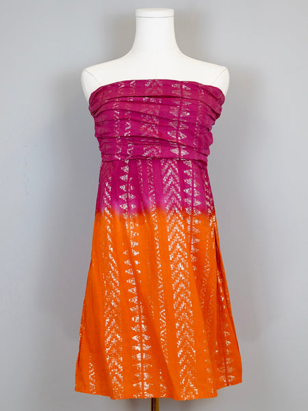 Ruched Strapless Dress- Ombre- Sunset Tribal Gold Lurex