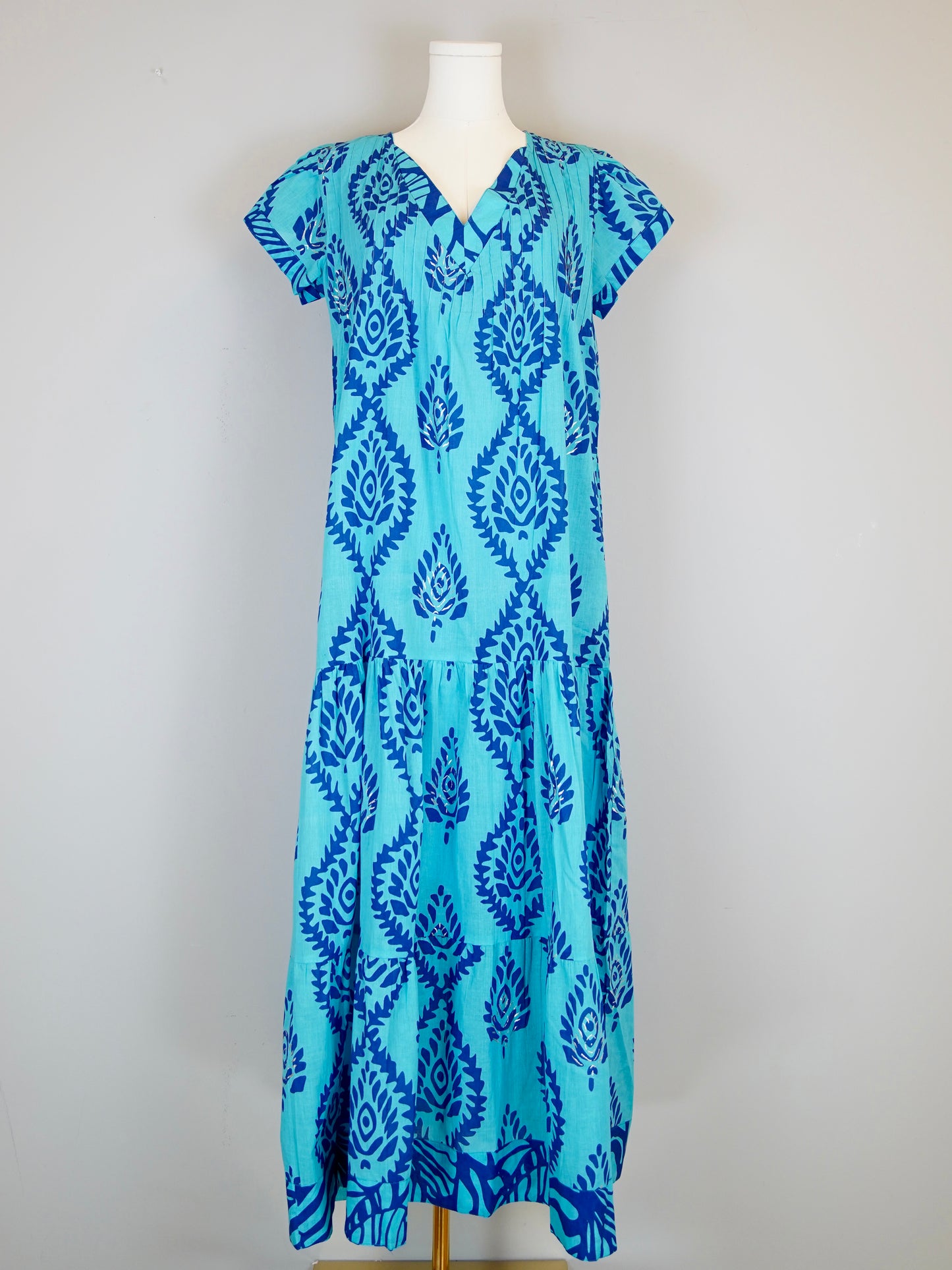 Bailey Maxi Dress - Batik Leaf - Blues(Surf/Capri)