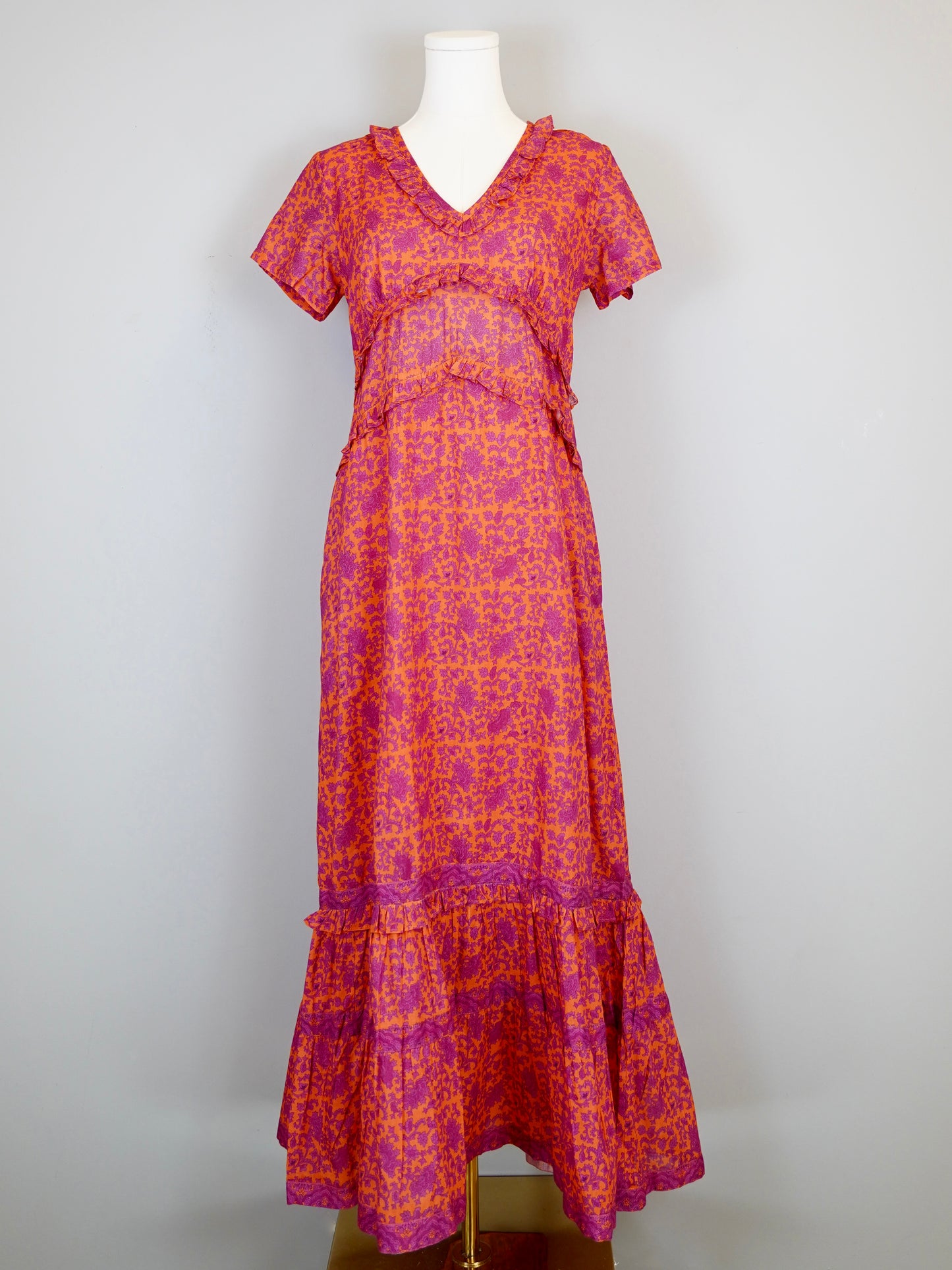 Mallory Maxi Dress - Floral Block Orange and Pinks
