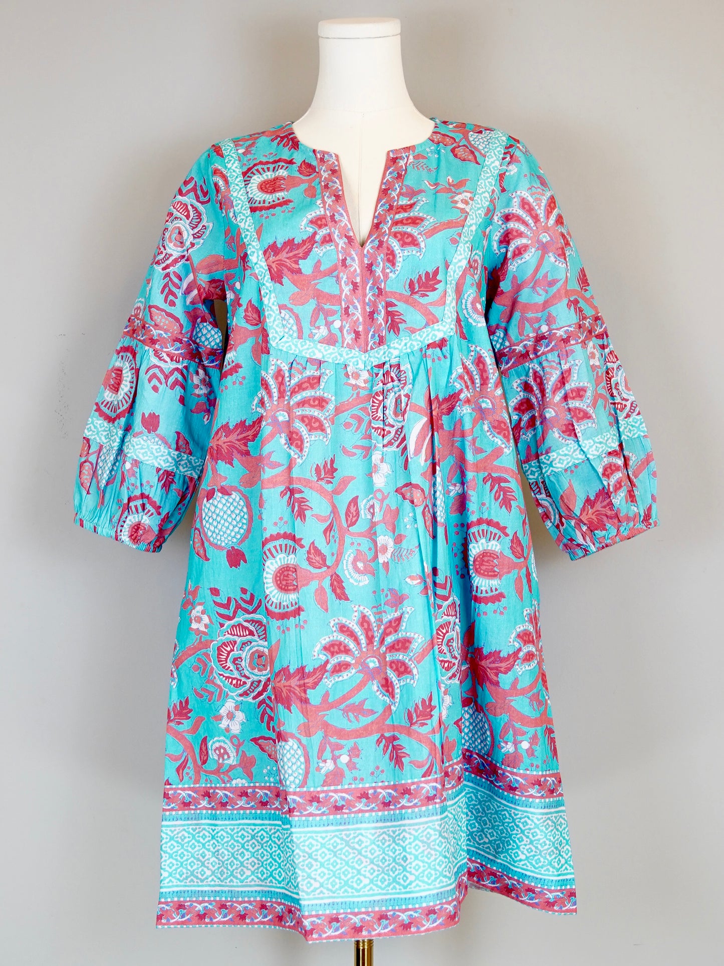 Jordan Dress- Floral Block- Turquoise Blue and Coral Pinks