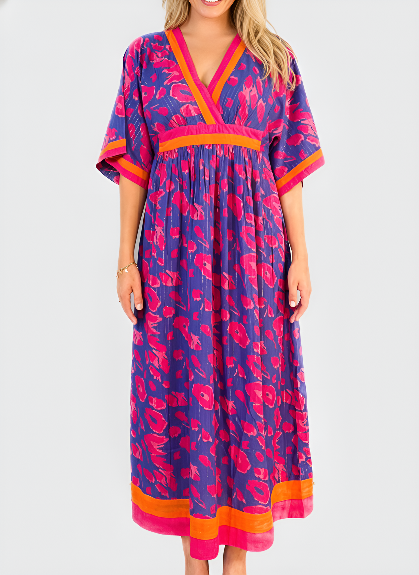 Vintage Kaftan Maxi Dress- Leopard- Surf/Pinks