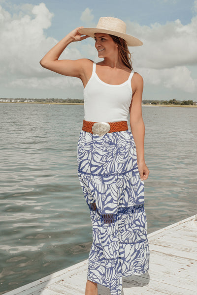Breakers Maxi Skirt - Abstract Floral - Navy/White
