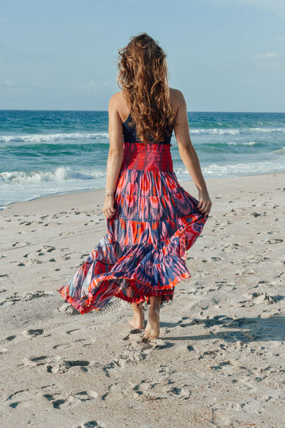 Jaipur Maxi Skirt - Ikat Chandelier - Navy/Red/Fuchsia Pink