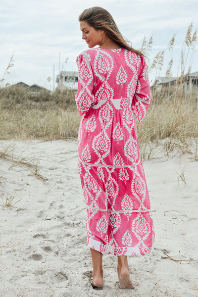 Water Mill Dress- Batik Leaf- Pink/White
