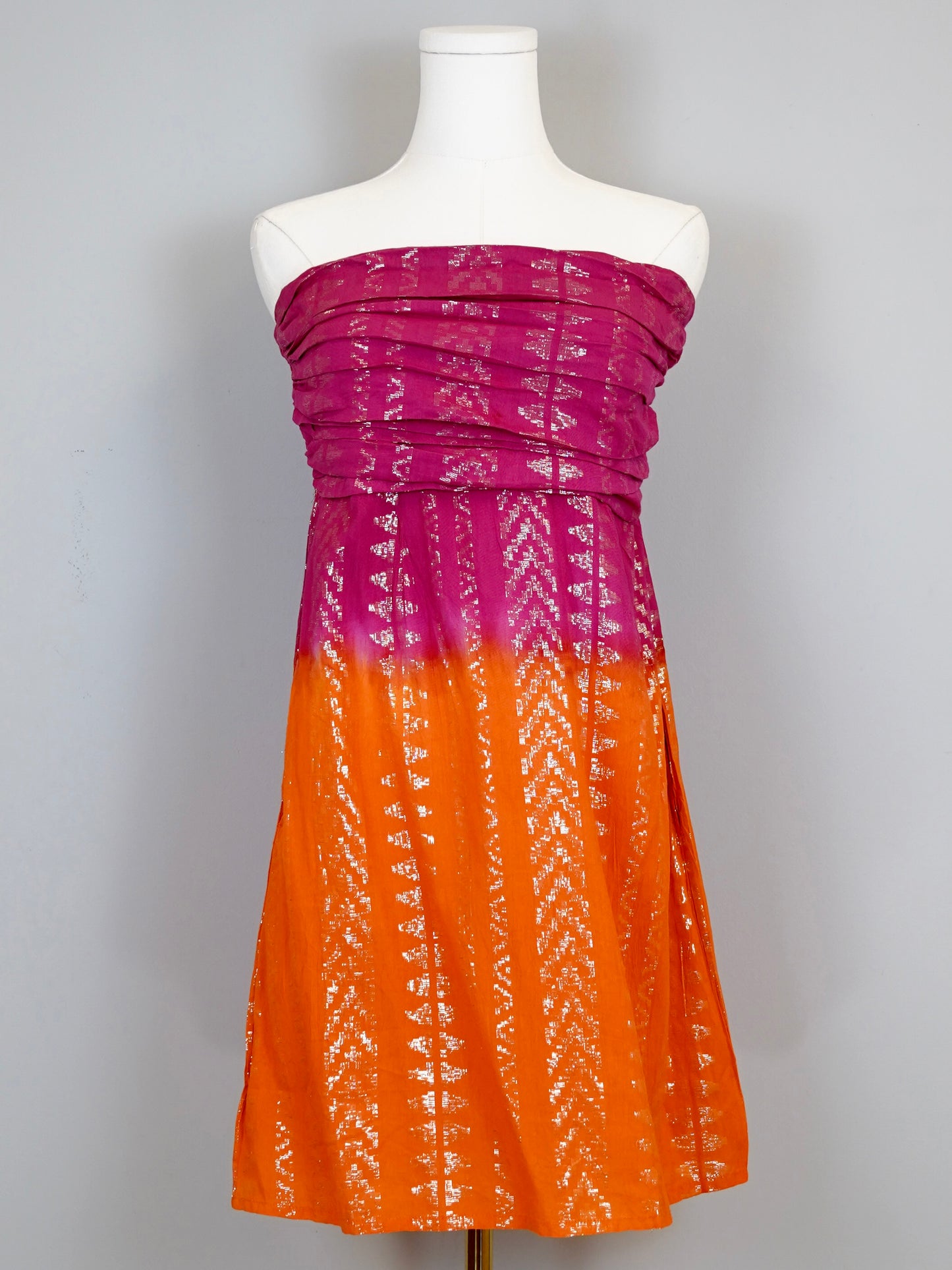 Ruched Strapless Dress- Ombre- Sunset Tribal Gold Lurex