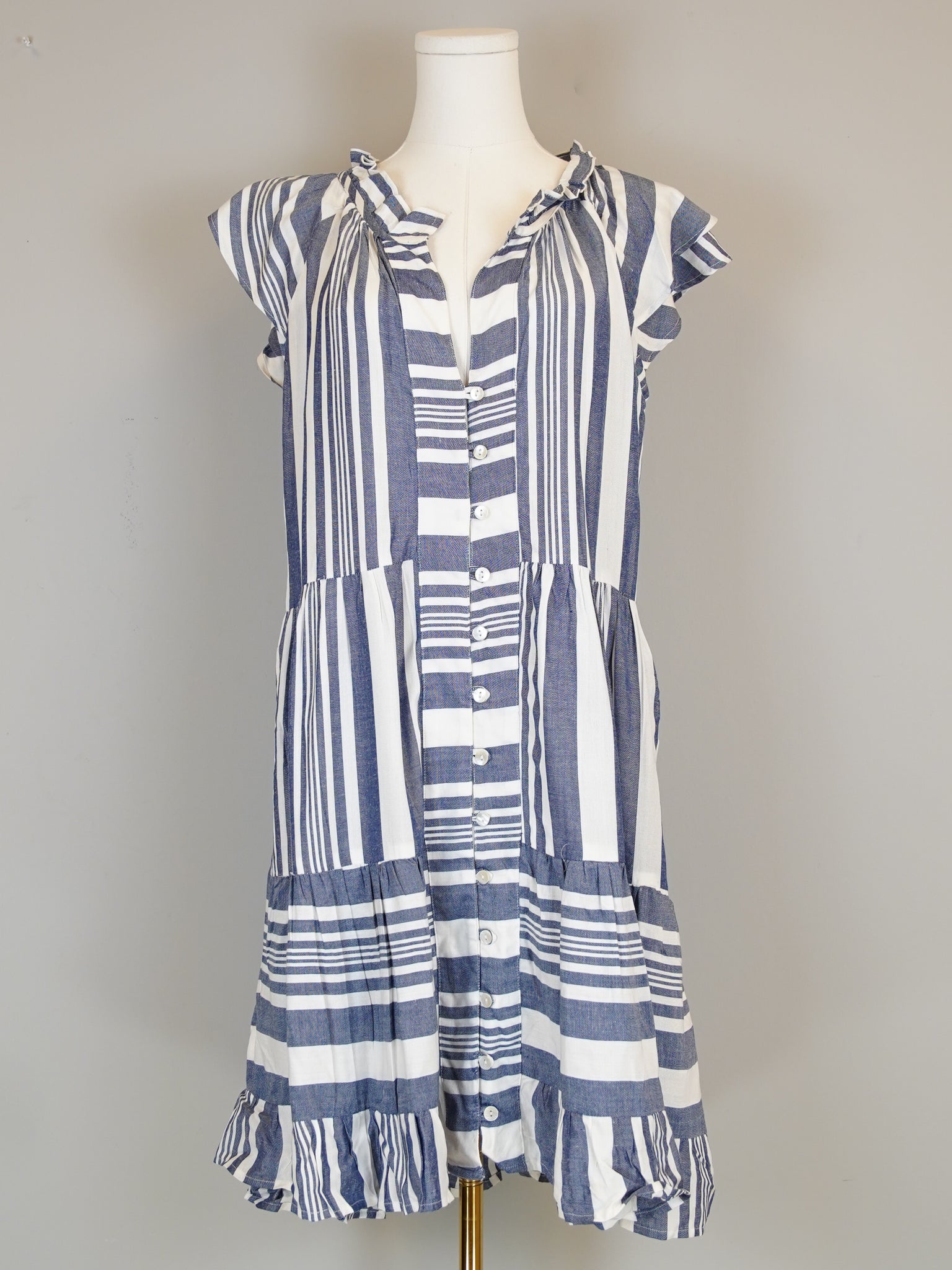 Captiva Dress- Woven Stripes- Navy/White