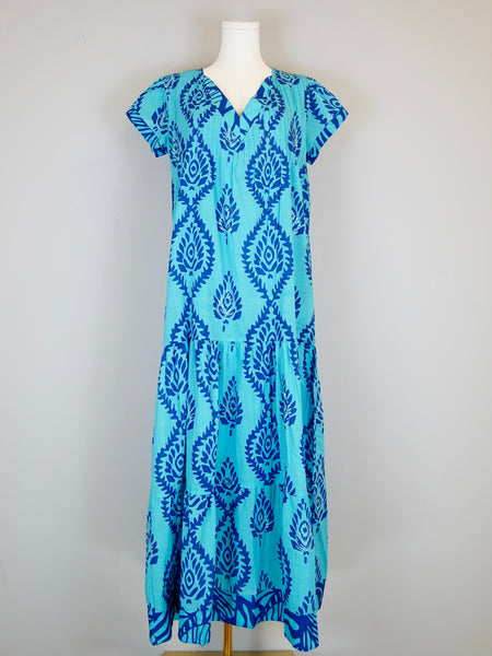 Bailey Maxi Dress - Batik Leaf - Blues(Surf/Capri)