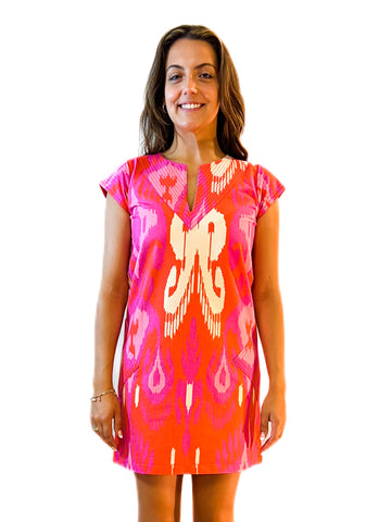 Friday Dress - Ikat Chandelier - Orange/Pink