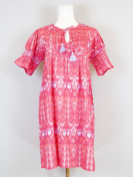 Celerie Dress - Ikat in Corals with Periwinkle