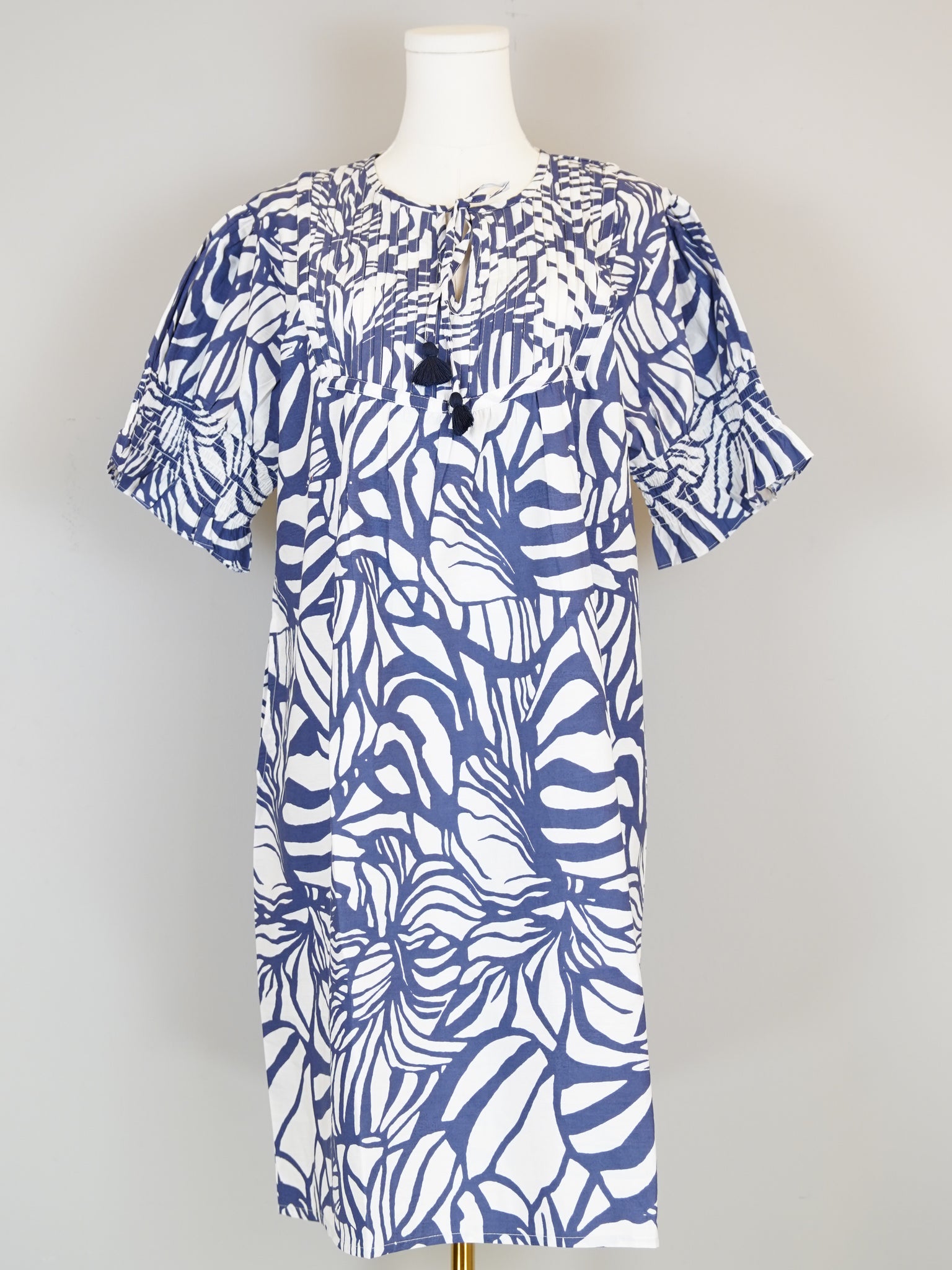 Celerie Dress- Abstract Floral - Navy/White