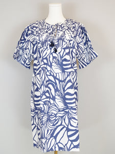 Celerie Dress- Abstract Floral - Navy/White