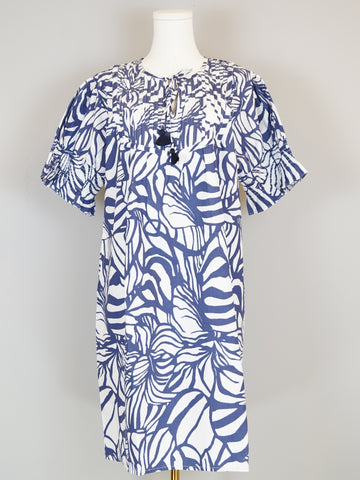 Celerie Dress- Abstract Floral - Navy/White
