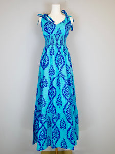 Beaufort Tie Top Maxi Dress - Batik Leaf - Surf/Capri