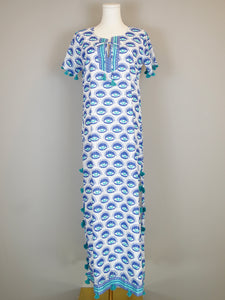 Maharani Maxi Dress - Eye- White/Capri Turquoise