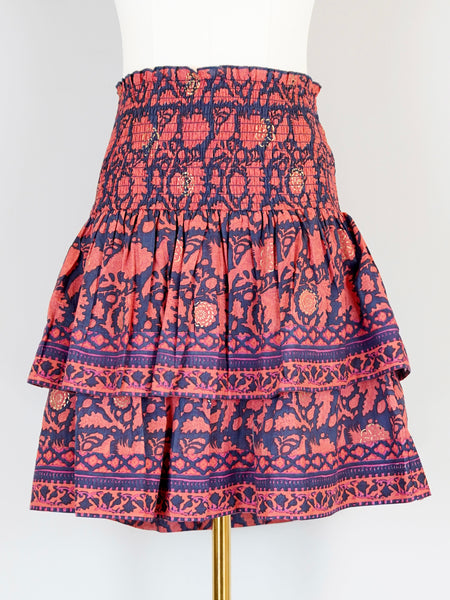 Palace Skirt - Bird Block in Navy and Dark Coral