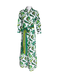 Ann Marie Maxi Dress - Jungle Vines - White, Green and Chartreuse