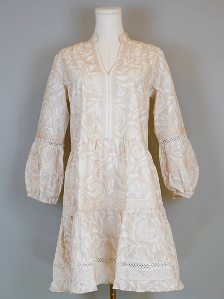 Alison Longsleeve Dress- Pomegranate- Bliss/White