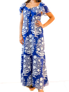 Aloha Maxi Dress - Floral Block - Blue/White