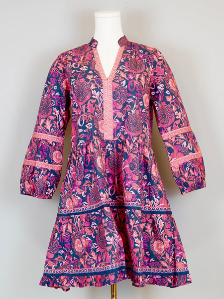 Alison Longsleeve Dress - Floral Block - Navy/Pinks