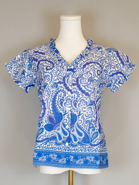 Capri Top - Effervescent Paisley- White/Blue/Navy