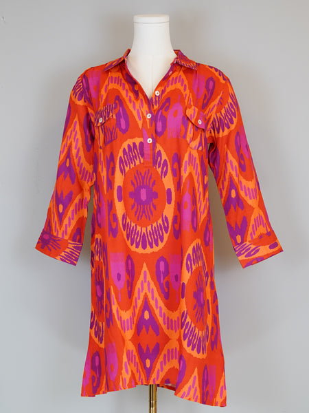 La Jolla Dress - Island Ikat - Orange and Pink