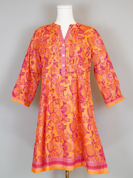 Maye 3/4 Sleeve Dress- Floral Block- Orange/Pink