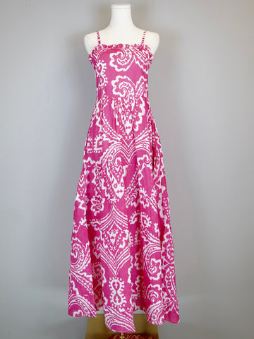 Beaufort Strappy Maxi Dress - Oversized Ikat in Hot Pink/White