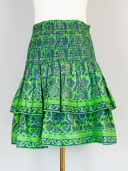 Palace Smocked Skirt - Bird Block Green and Navy