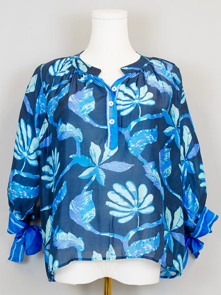 Margot Top - Jungle Vines - Navy & Blues