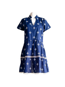 Alison Dress - Eyelet Schiffli - Navy and White