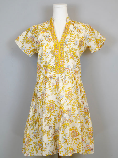 Alison Short Sleeve Dress- New Block- White/Yellow