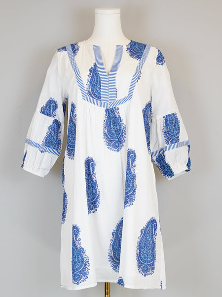 Jordan Dress- Large Paisley- White/Blue