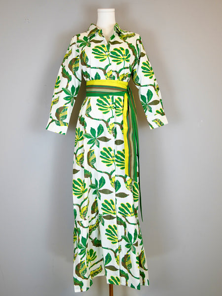 Ann Marie Maxi Dress - Jungle Vines - White, Green and Chartreuse