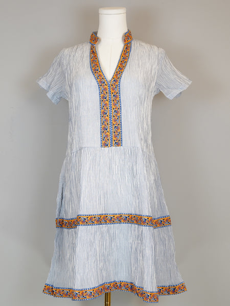 Alison Short Sleeve Crinkle- Stripes- White/Blue