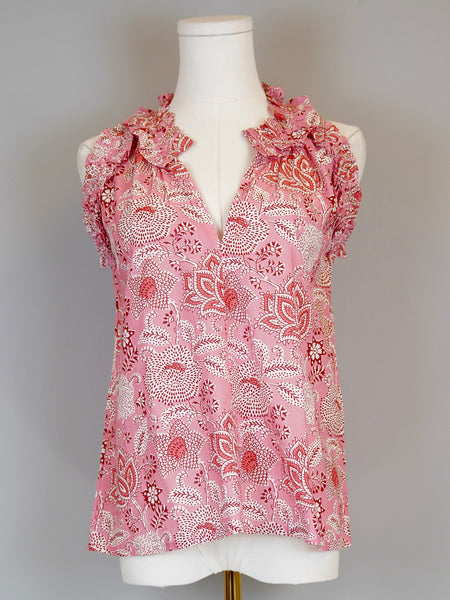 Butterfly Top- Block Print- Pink/Red
