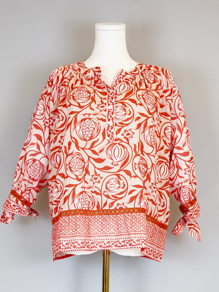 Margot Top With Ties- Pomegranate-Bliss/Orange