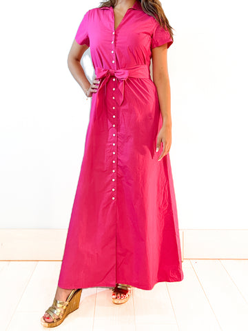 Alex Maxi Dress - Solid Poplin - Hot Pink