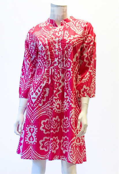 Maye Dress - Oversized Ikat Hot Pink/White