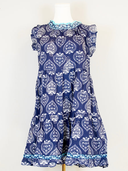 Molly Dress - Reverse Heart Print in Navy and White