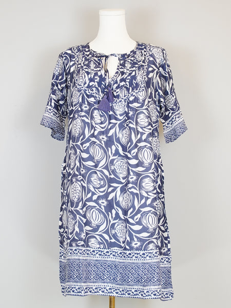 Celerie Dress - Pomegranate - Navy & White
