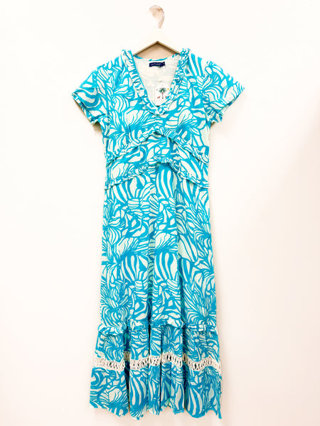 Mallory Maxi Dress- Abstract Floral - White/Capri Turquoise