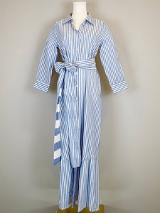 Ann Marie Maxi Dress- Shirting Stripes- White/Blue