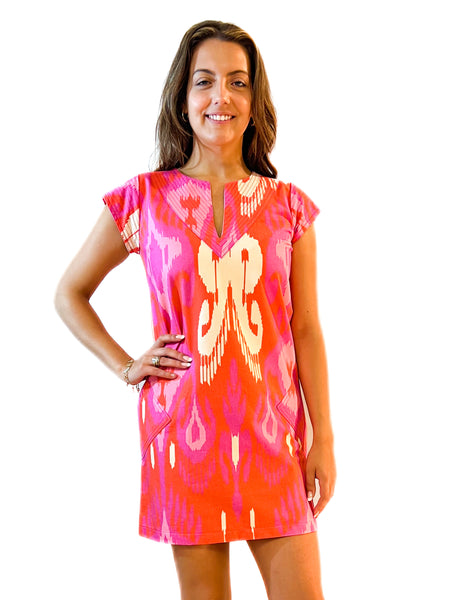 Friday Dress - Ikat Chandelier - Orange/Pink