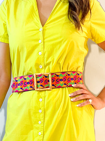Bamboo Square Buckle Belt - Multi Woven with Mirror