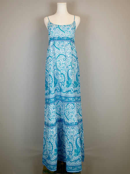 Palmetto Maxi Dress- Effiervescent Paisley- White/Capri  Turquoise
