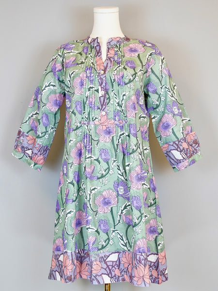 Maye Dress- Mix Block Print- Sage/ Pink