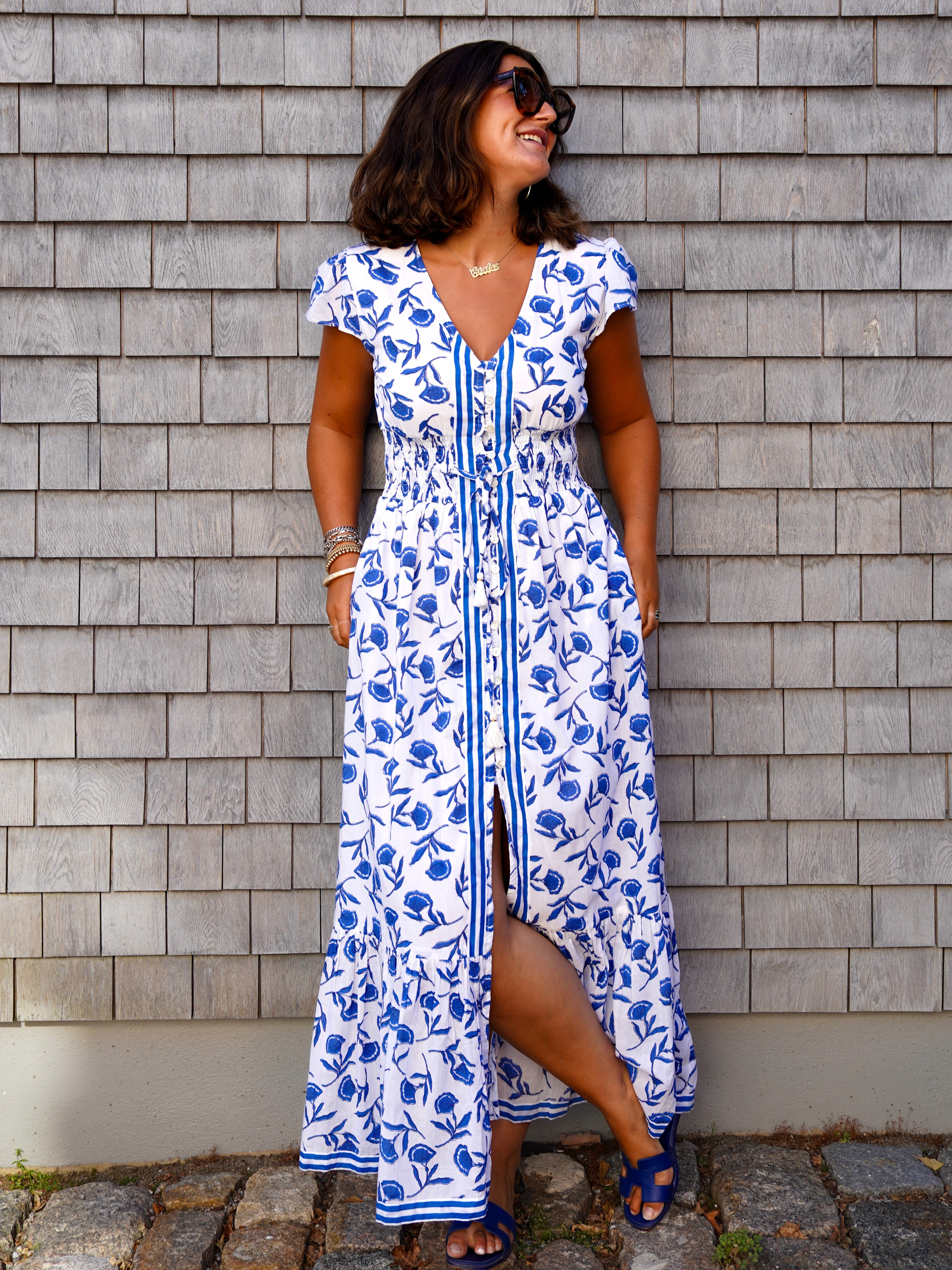 Vista Maxi Dress - Dancing Wallflower in White with Blues – La Plage