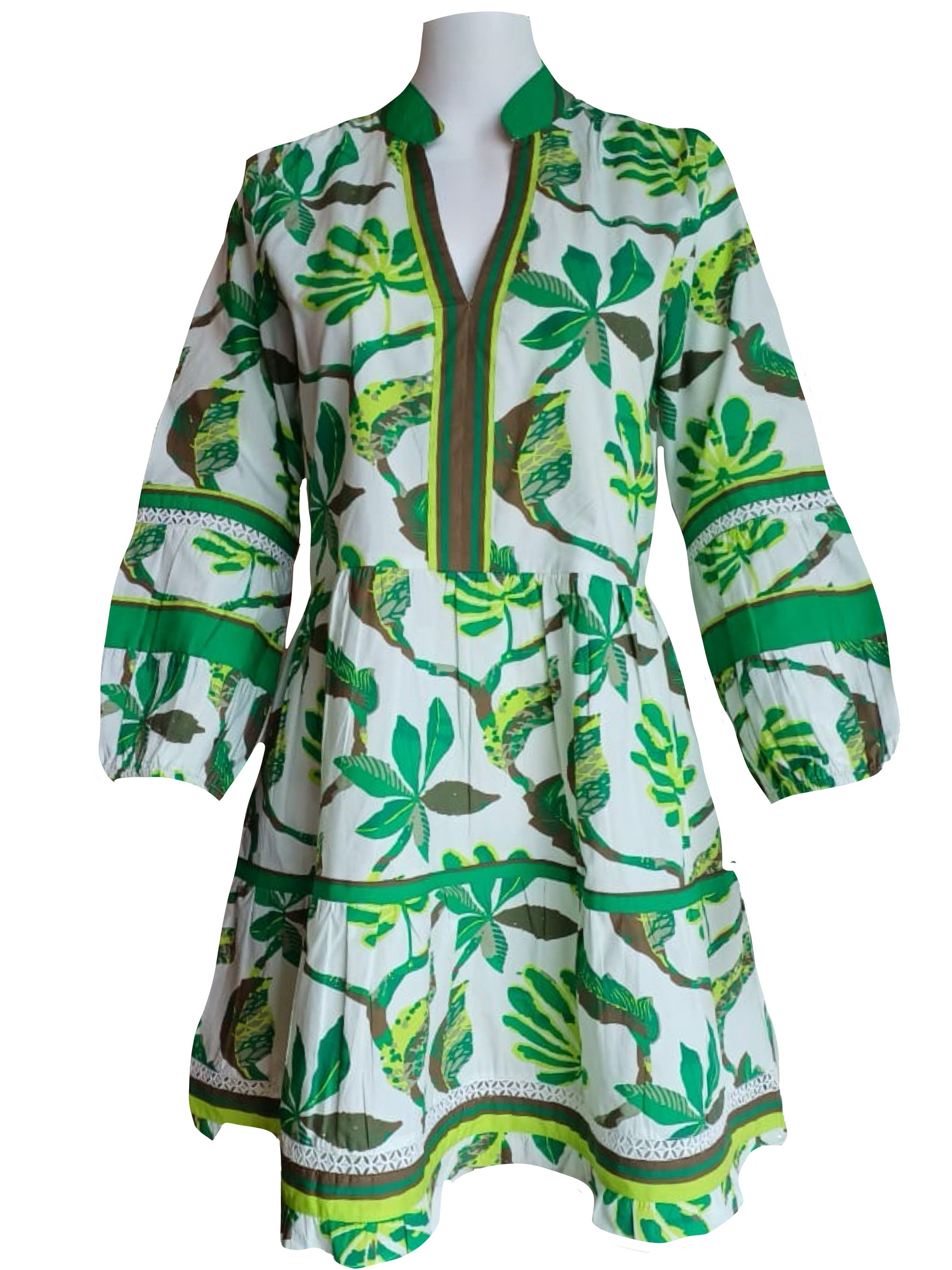 Alison Longsleeve Dress - Jungle Vines - White/Green