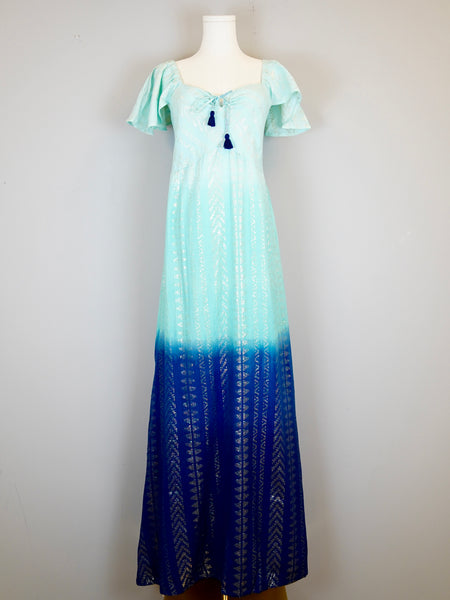 Aloha Maxi Dress - Ombre -	Ocean Tribal Gold Lurex