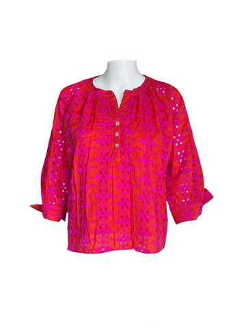 Margot Top - Eyelet Schiffli - Hot Pink and Orange